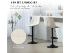 HOMCOM Kücheninseln<Barhocker mit Lehne Polyester Beige 53L x 47B x 96-117H cm