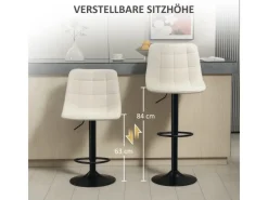 HOMCOM Kücheninseln<Barhocker mit Lehne Polyester Beige 53L x 47B x 96-117H cm