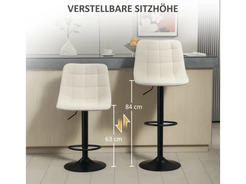 HOMCOM Kücheninseln<Barhocker mit Lehne Polyester Beige 53L x 47B x 96-117H cm