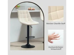 HOMCOM Kücheninseln<Barhocker mit Lehne Polyester Beige 53L x 47B x 96-117H cm