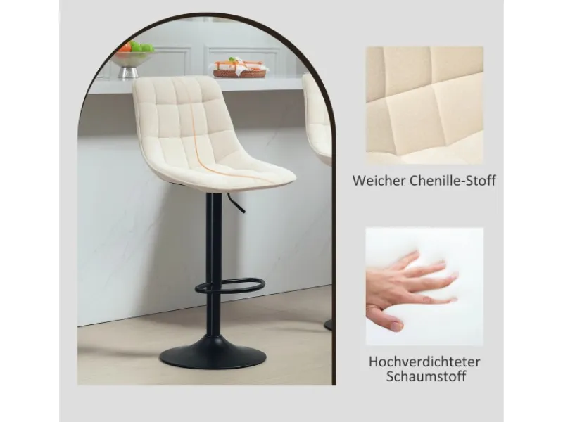 HOMCOM Kücheninseln<Barhocker mit Lehne Polyester Beige 53L x 47B x 96-117H cm