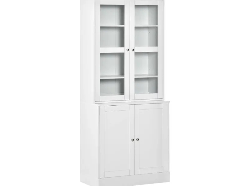 HOMCOM Küchenregale|Küchenschränke<Bücherschrank 178,5 cm mit Glastür 6 Fächern Küchenschrank Weiß