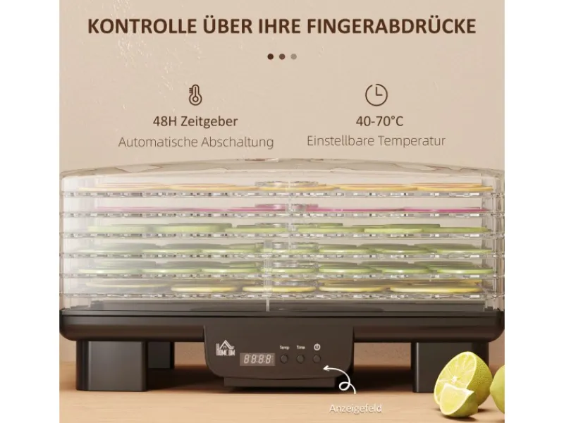 HOMCOM Dörrautomat Dörrgerät Kunststoff Schwarz 43L x 29,5B x 28H cm< Haushaltsgeräte