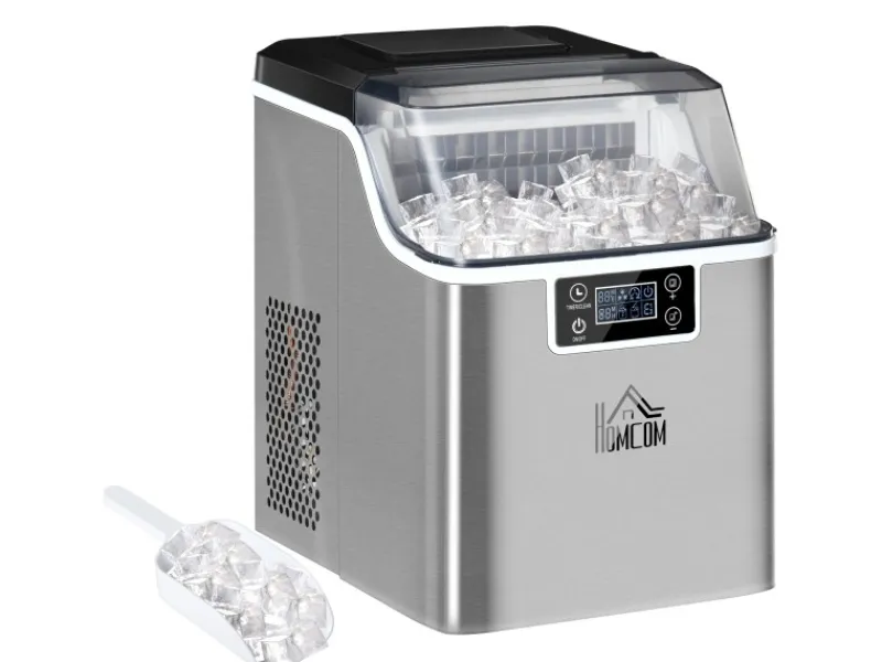 HOMCOM Haushaltsgeräte<Eiswürfelmaschine Rostfreier Stahl Kupfer Silber 36L x 252B x 371H cm