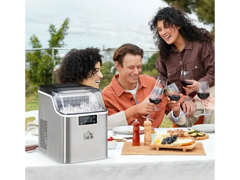 HOMCOM Haushaltsgeräte<Eiswürfelmaschine Rostfreier Stahl Kupfer Silber 36L x 252B x 371H cm