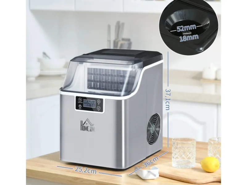HOMCOM Haushaltsgeräte<Eiswürfelmaschine Rostfreier Stahl Kupfer Silber 36L x 252B x 371H cm