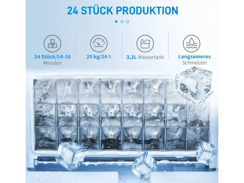 HOMCOM Haushaltsgeräte<Eiswürfelmaschine Rostfreier Stahl Kupfer Silber 36L x 252B x 371H cm