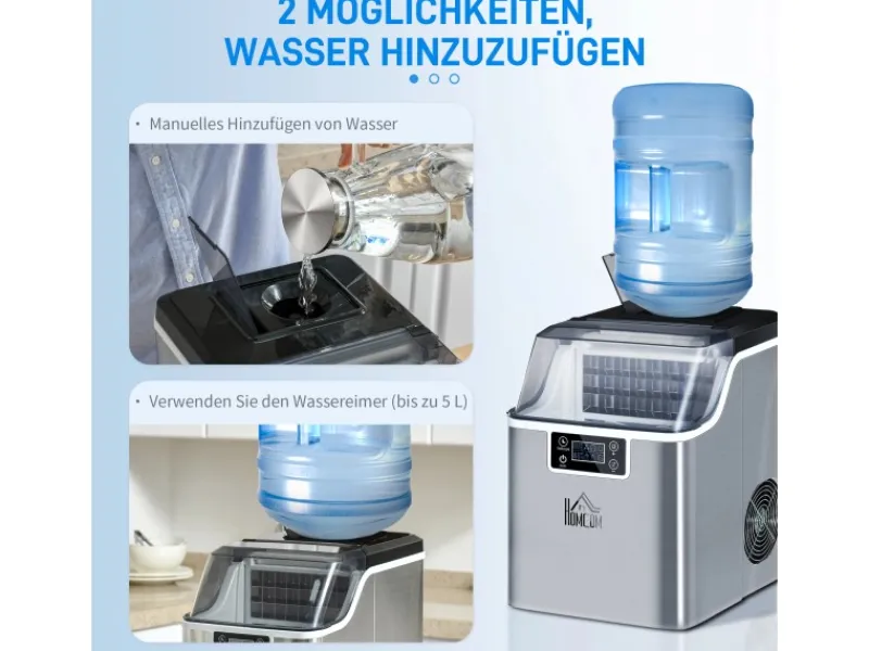 HOMCOM Haushaltsgeräte<Eiswürfelmaschine Rostfreier Stahl Kupfer Silber 36L x 252B x 371H cm