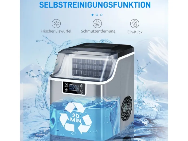 HOMCOM Haushaltsgeräte<Eiswürfelmaschine Rostfreier Stahl Kupfer Silber 36L x 252B x 371H cm