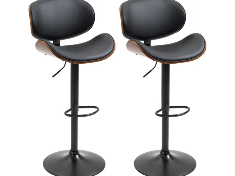 HOMCOM Kücheninseln<2er-Set Barhocker Höhenverstellbar mit Fußstützen Schwarz 53 x 52 x 92-112cm