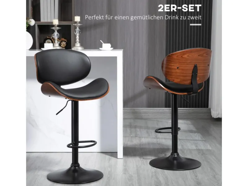 HOMCOM Kücheninseln<2er-Set Barhocker Höhenverstellbar mit Fußstützen Schwarz 53 x 52 x 92-112cm
