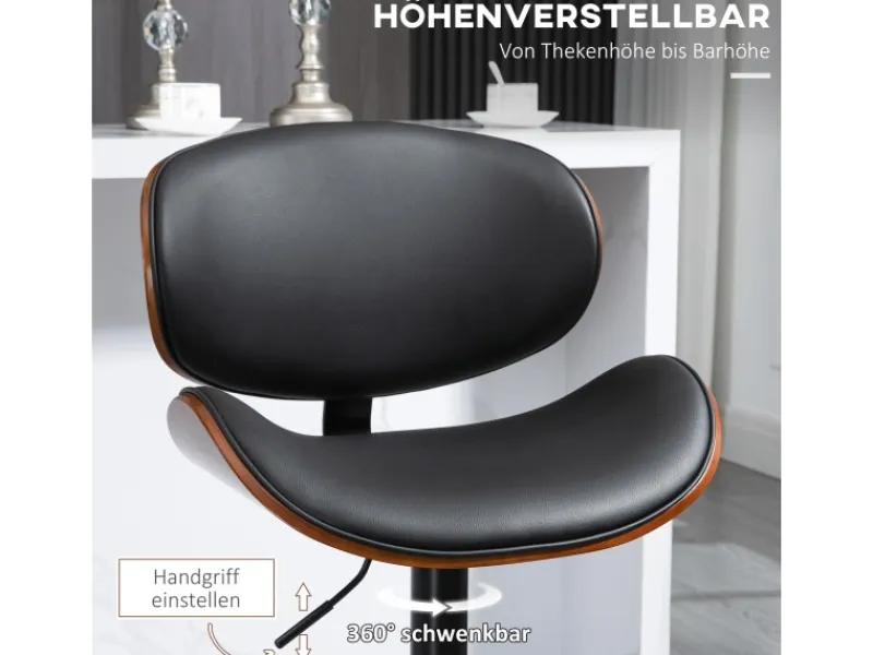 HOMCOM Kücheninseln<2er-Set Barhocker Höhenverstellbar mit Fußstützen Schwarz 53 x 52 x 92-112cm