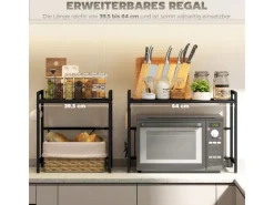 HOMCOM Erweiterbares Mikrowellenregal Mikrowellenständer mit 3 Haken Küchenregal< Küchenregale