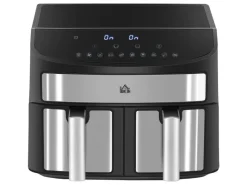 HOMCOM Haushaltsgeräte<Heißluftfritteuse mit Doppelkammer Airfryer 10 Programmen 2400 W Schwarz