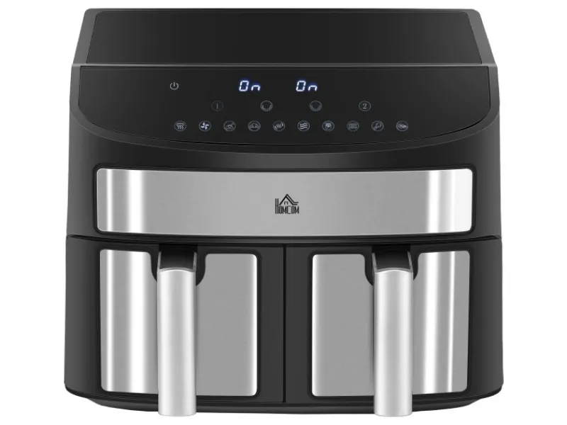 HOMCOM Haushaltsgeräte<Heißluftfritteuse mit Doppelkammer Airfryer 10 Programmen 2400 W Schwarz