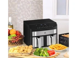 HOMCOM Haushaltsgeräte<Heißluftfritteuse mit Doppelkammer Airfryer 10 Programmen 2400 W Schwarz