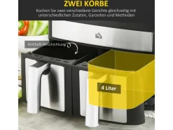 HOMCOM Haushaltsgeräte<Heißluftfritteuse mit Doppelkammer Airfryer 10 Programmen 2400 W Schwarz