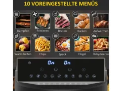 HOMCOM Haushaltsgeräte<Heißluftfritteuse mit Doppelkammer Airfryer 10 Programmen 2400 W Schwarz