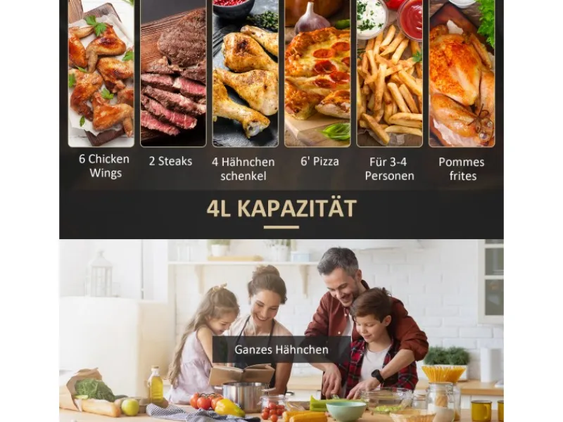 Best HOMCOM Heißluftfritteuse Stahl Kunststoff Schwarz 34,2L x 25,6B x 31,8H cm
