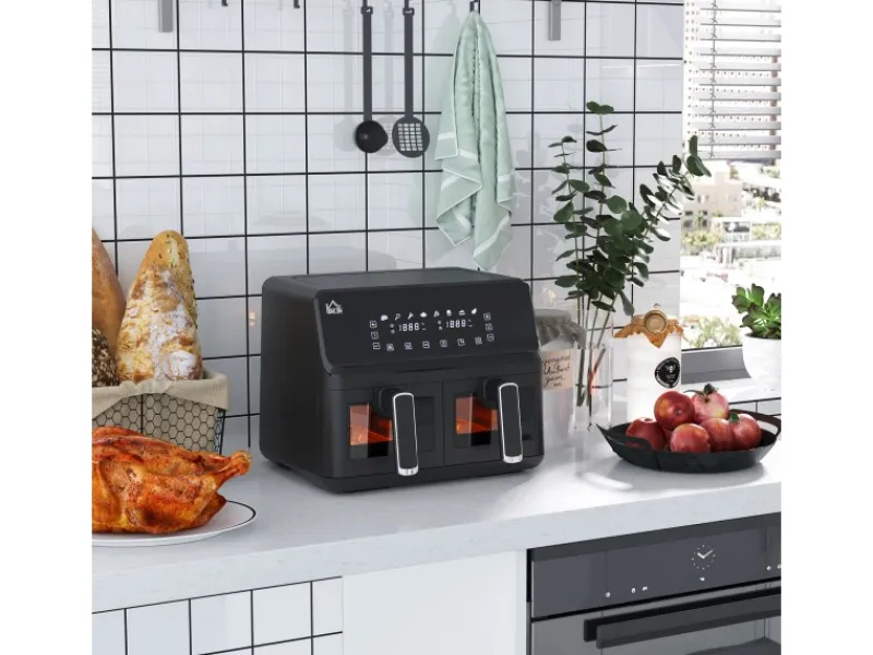 HOMCOM Heißluftfritteuse Stahl Kunststoff Schwarz 38,5L x 38B x 30,5H cm< Haushaltsgeräte