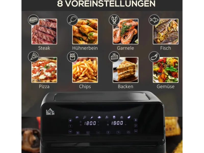 HOMCOM Heißluftfritteuse Stahl Kunststoff Schwarz 38,5L x 38B x 30,5H cm< Haushaltsgeräte