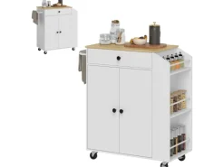 Discount HOMCOM Kücheninsel mit Arbeitsplatte Spanplatte MDF Weiß 82L x 38B x 86,5H cm