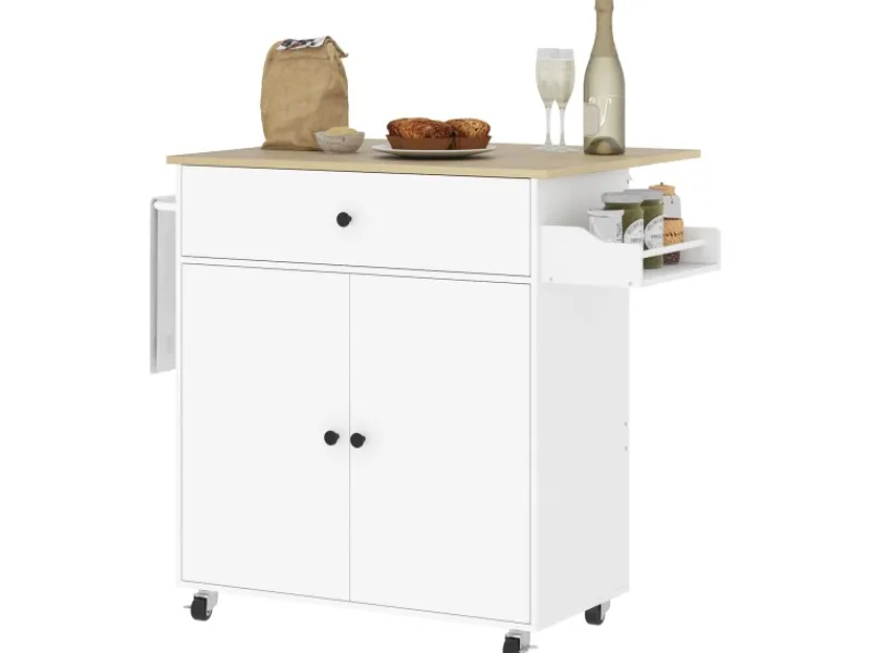 Clearance HOMCOM Kücheninsel mit Arbeitsplatte Spanplatte MDF Weiß 106L x 42B x 87H cm