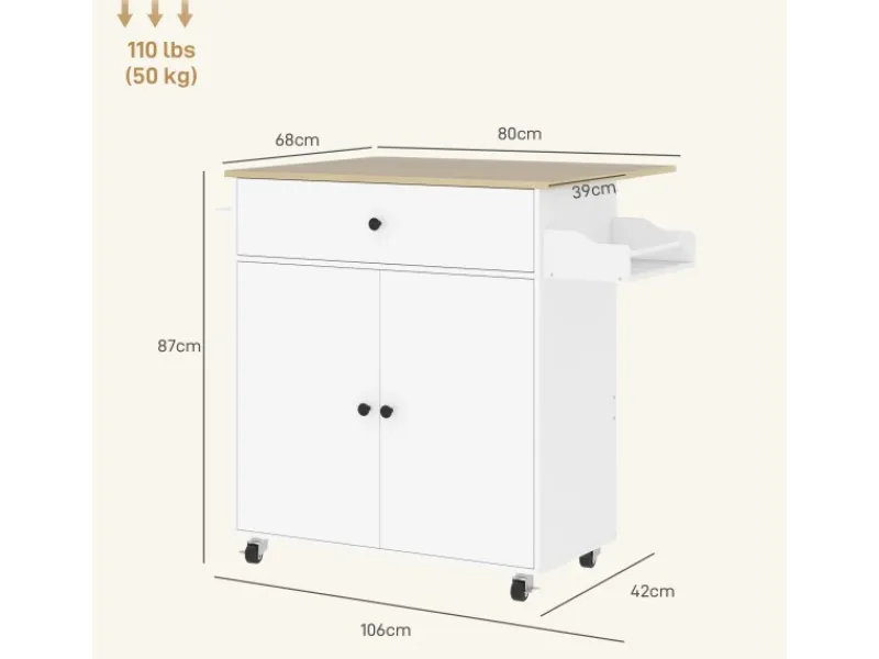 Clearance HOMCOM Kücheninsel mit Arbeitsplatte Spanplatte MDF Weiß 106L x 42B x 87H cm