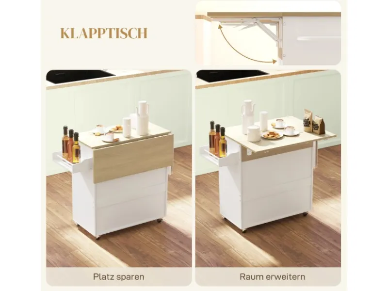 Clearance HOMCOM Kücheninsel mit Arbeitsplatte Spanplatte MDF Weiß 106L x 42B x 87H cm
