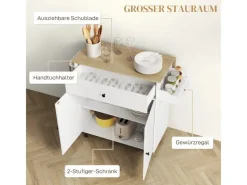 Clearance HOMCOM Kücheninsel mit Arbeitsplatte Spanplatte MDF Weiß 106L x 42B x 87H cm