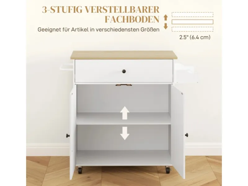 Clearance HOMCOM Kücheninsel mit Arbeitsplatte Spanplatte MDF Weiß 106L x 42B x 87H cm