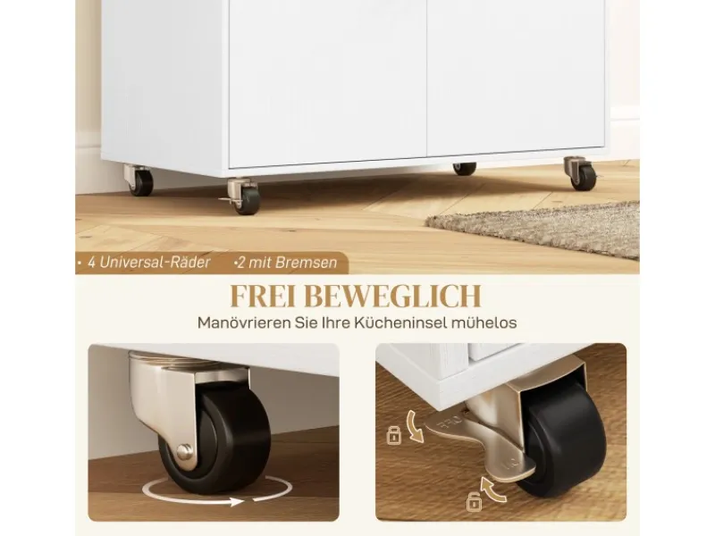 Clearance HOMCOM Kücheninsel mit Arbeitsplatte Spanplatte MDF Weiß 106L x 42B x 87H cm