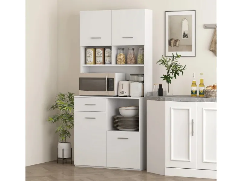HOMCOM Küchenschrank Hochschrank MDF Weiß 80L x 35B x 180H cm< Küchenschränke