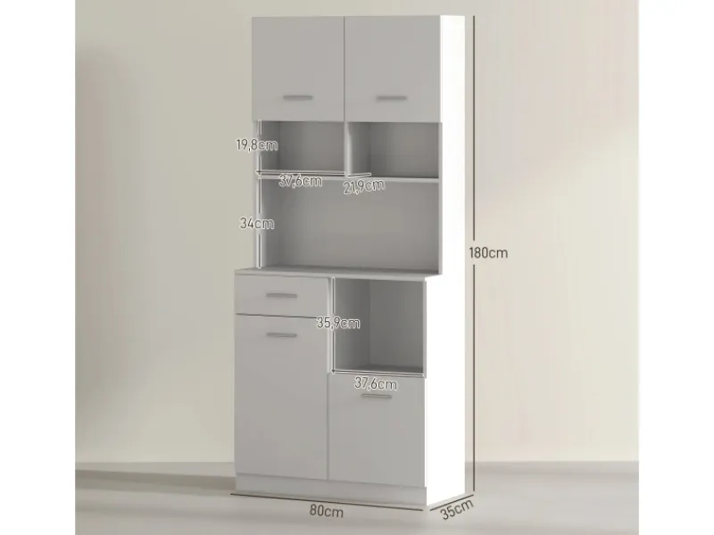 HOMCOM Küchenschrank Hochschrank MDF Weiß 80L x 35B x 180H cm< Küchenschränke