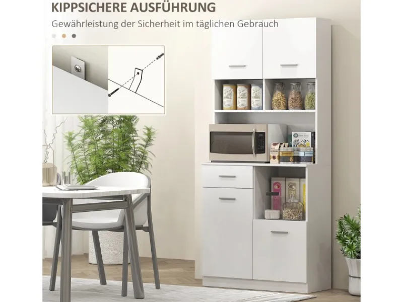 HOMCOM Küchenschrank Hochschrank MDF Weiß 80L x 35B x 180H cm< Küchenschränke