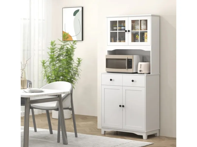 HOMCOM Küchenschrank Hochschrank Spanplatte Weiß 74,5L x 40B x 172H cm< Küchenschränke