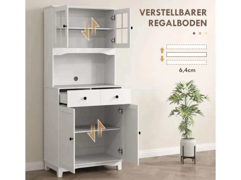 HOMCOM Küchenschrank Hochschrank Spanplatte Weiß 74,5L x 40B x 172H cm< Küchenschränke