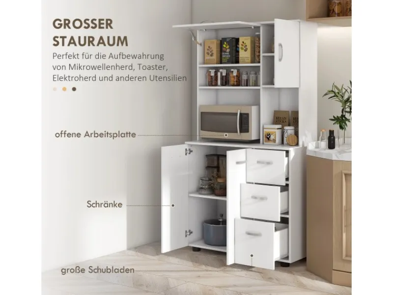 HOMCOM Küchenschränke<Küchenschrank MDF Spanplatte 89L x 39,5B x 168H cm Weiß