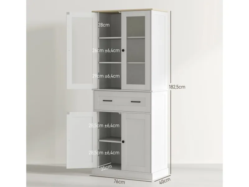 HOMCOM Küchenschrank MDF Spanplatte Cremeweiß 76L x 40B x 182,5H cm