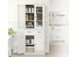 HOMCOM Küchenschrank MDF Spanplatte Cremeweiß 76L x 40B x 182,5H cm