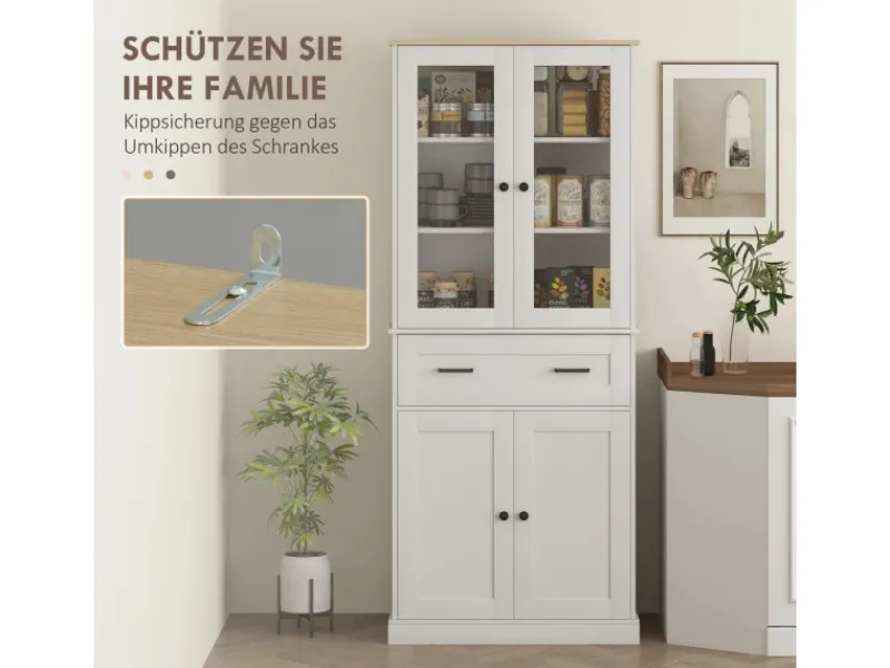 HOMCOM Küchenschrank MDF Spanplatte Cremeweiß 76L x 40B x 182,5H cm