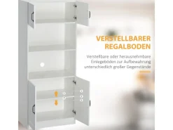 HOMCOM Küchenschrank mit 2 Regalen 2 Schränken Verstellbaren Anti-Kipp-Gurt Weiß< Herde|Kühlschränke