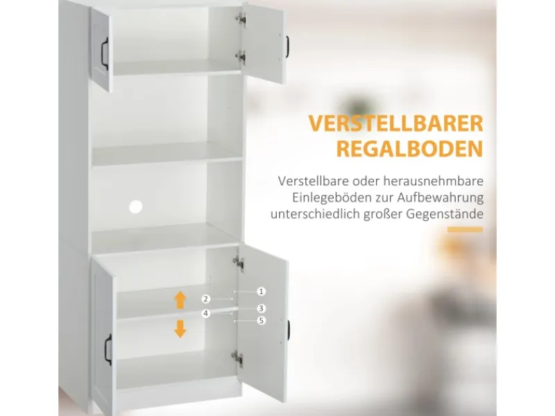 HOMCOM Küchenschrank mit 2 Regalen 2 Schränken Verstellbaren Anti-Kipp-Gurt Weiß< Herde|Kühlschränke