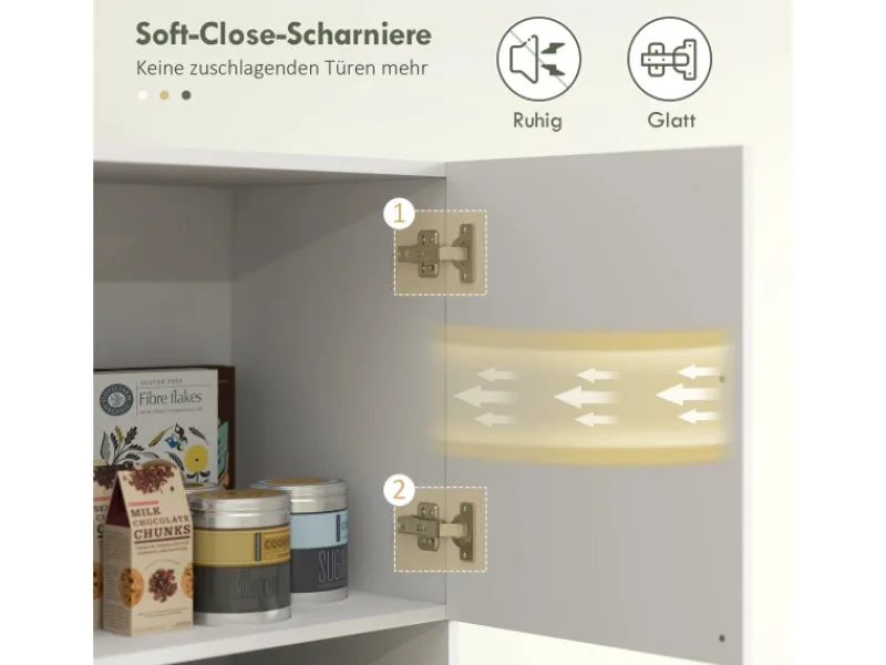 HOMCOM Küchenschrank Spanlatte 79L x 40B x 175H cm Weiß< Küchenschränke