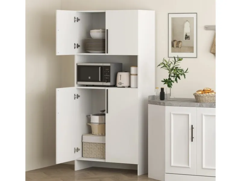 HOMCOM Küchenschrank Spanlatte 79L x 40B x 175H cm Weiß< Küchenschränke