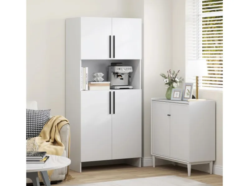HOMCOM Küchenschrank Spanlatte 79L x 40B x 175H cm Weiß< Küchenschränke