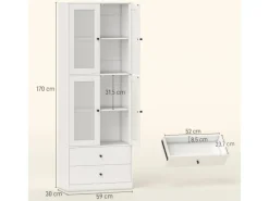 Online HOMCOM Küchenschrank Spanplatte Glas 59L x 30B x 170H cm Weiß