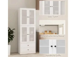 Online HOMCOM Küchenschrank Spanplatte Glas 59L x 30B x 170H cm Weiß