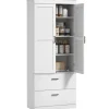 HOMCOM Küchenschränke<Küchenschrank Spanplatte MDF 75L x 39B x 178H cm Cremeweiß