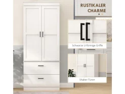 HOMCOM Küchenschränke<Küchenschrank Spanplatte MDF 75L x 39B x 178H cm Cremeweiß